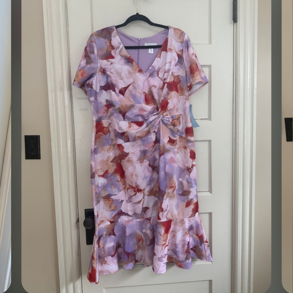 London Times Twisted Tie Midi Dress, Size 14W, NWT